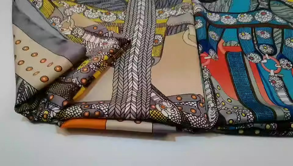 Handmade Silk Curled Scarf - Circus Animal Print 90cm