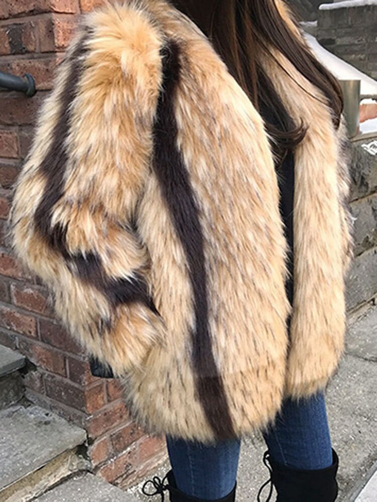Harajuku Style Women's Faux Fur Coat with Pockets
