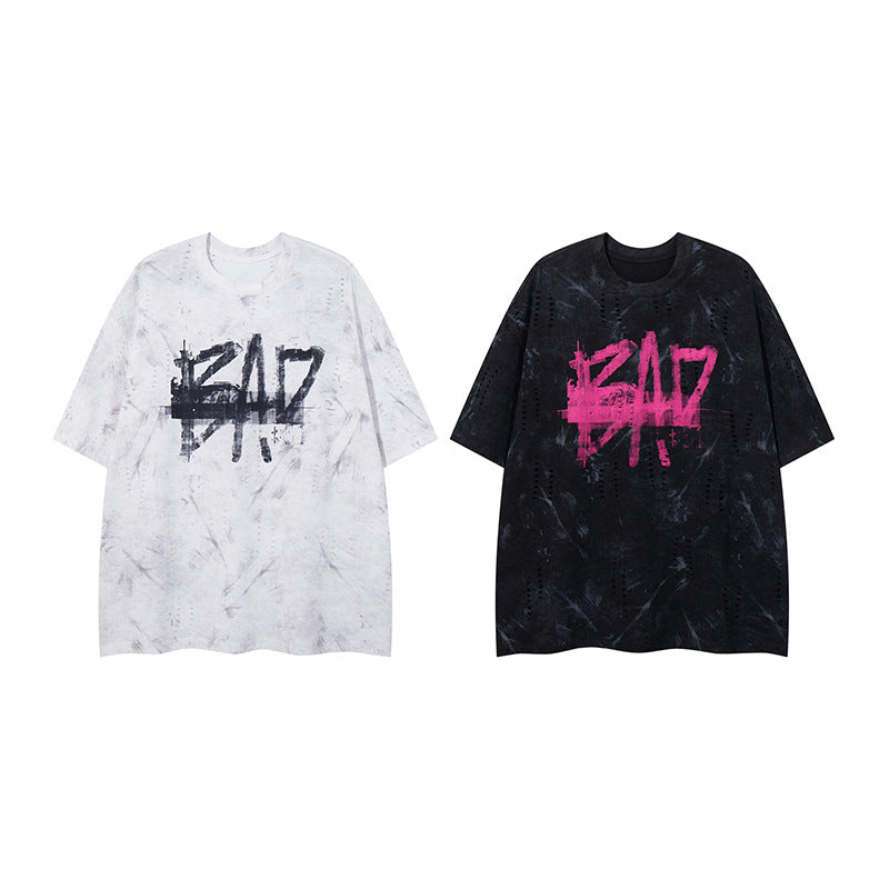 Harajuku Style Distressed Letter Print Casual Tee