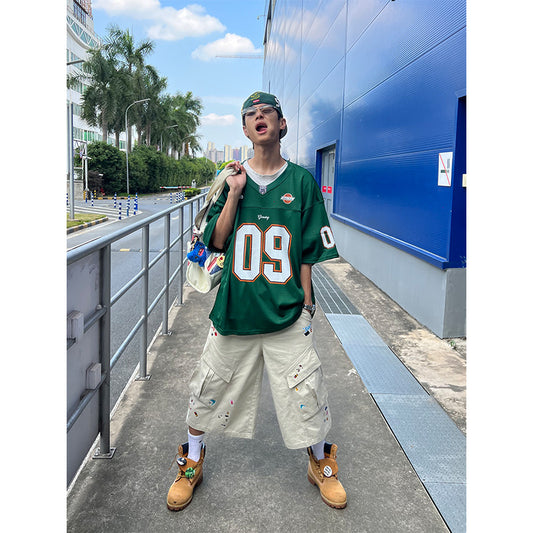 Harajuku V-Neck Digital Print Baseball Jersey