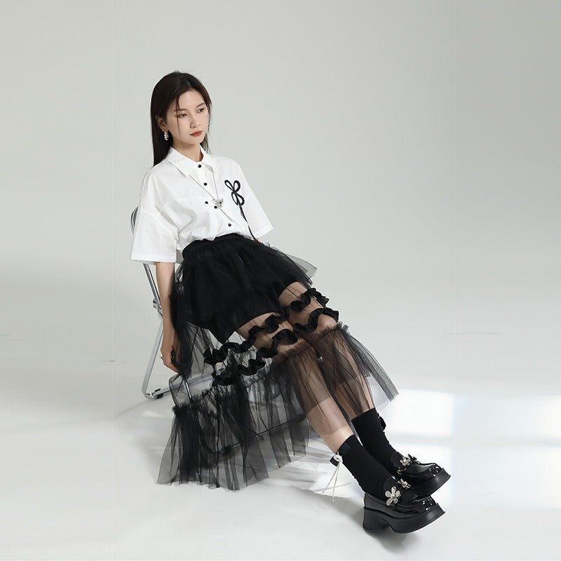 Playful Irregular Layered Mesh Patchwork Skirt