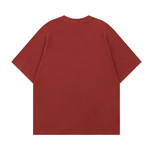 Water Washed Faded Spray Color Letter Cotton T-Shirt