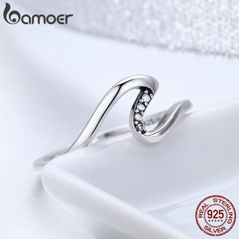Geometric Wave 925 Sterling Silver Ring for Women