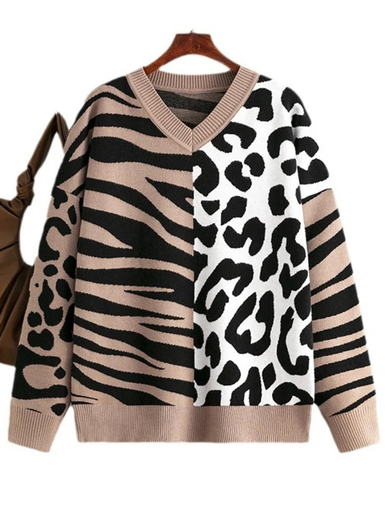 Autumn/Winter Leopard Color Block Sweater