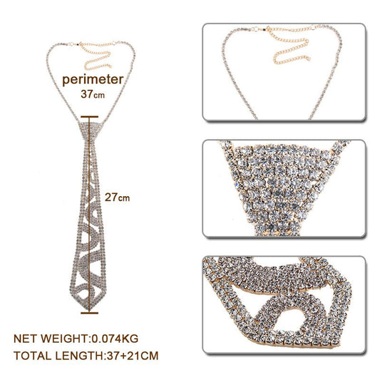 Harajuku Style Rhinestone Tie Shaped Maxi Necklace