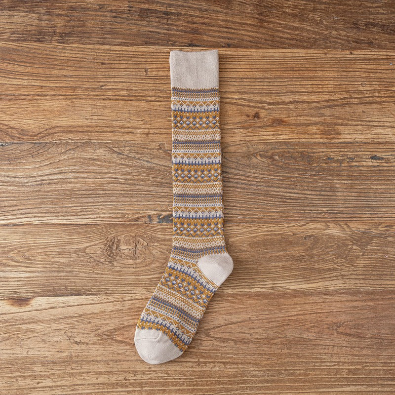 Women's Ethnic Style Knee Socks - Harajuku Striped Cotton