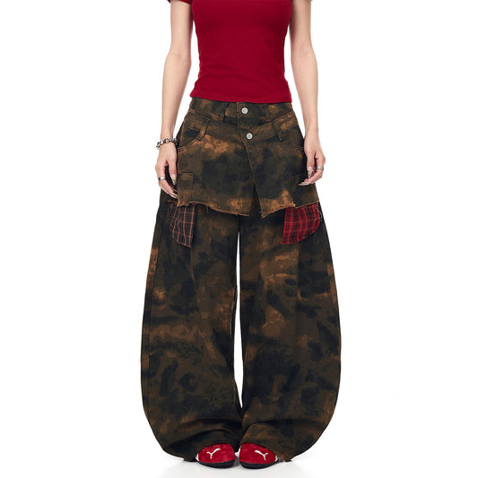 Retro Camouflage Curved Knife Jeans - Summer Style