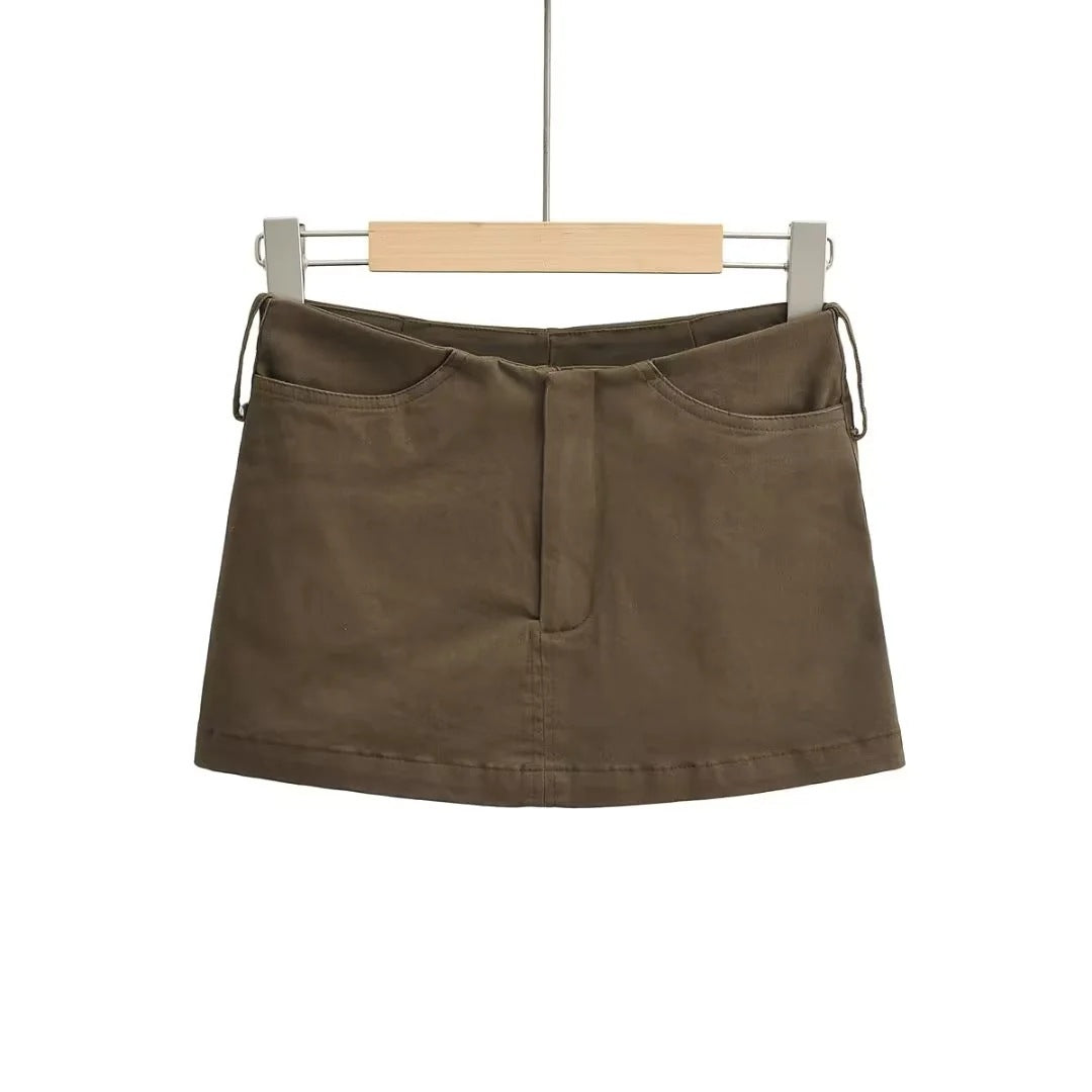 Low Waist Hip Hugging Skirt in Grey and Coffee Colors