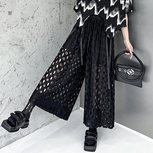 Goth Hollow Out Casual Wide Leg Pants for Women