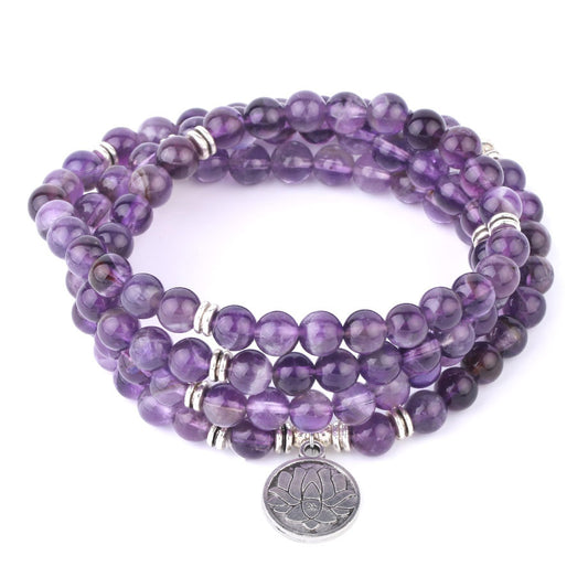 Natural Stone Yoga Healing Bracelet with Tree of Life & Lotus Charms