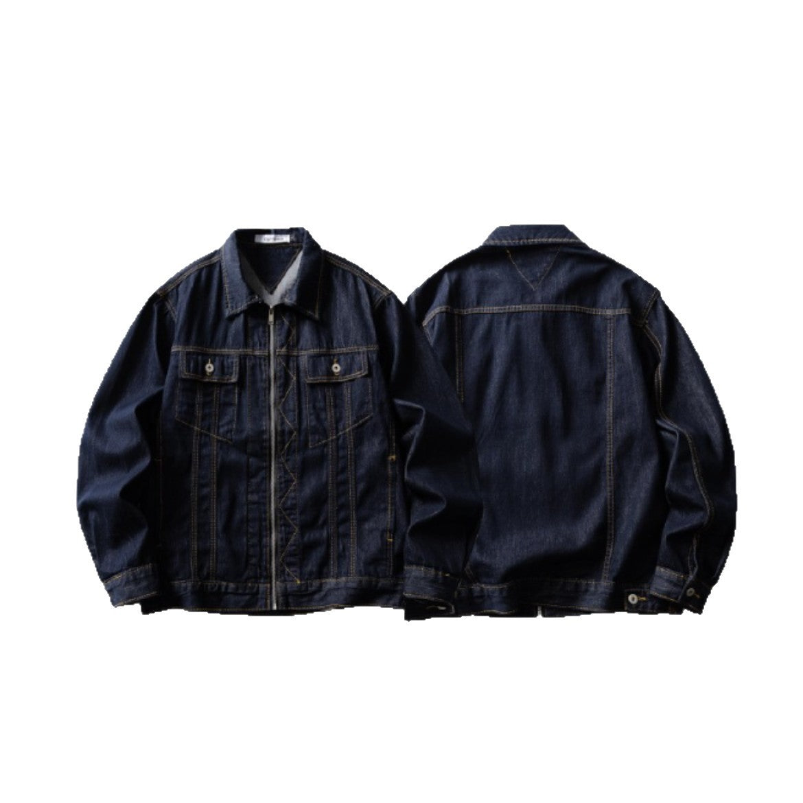 Color Block Topstitching Denim Work Jacket for Men