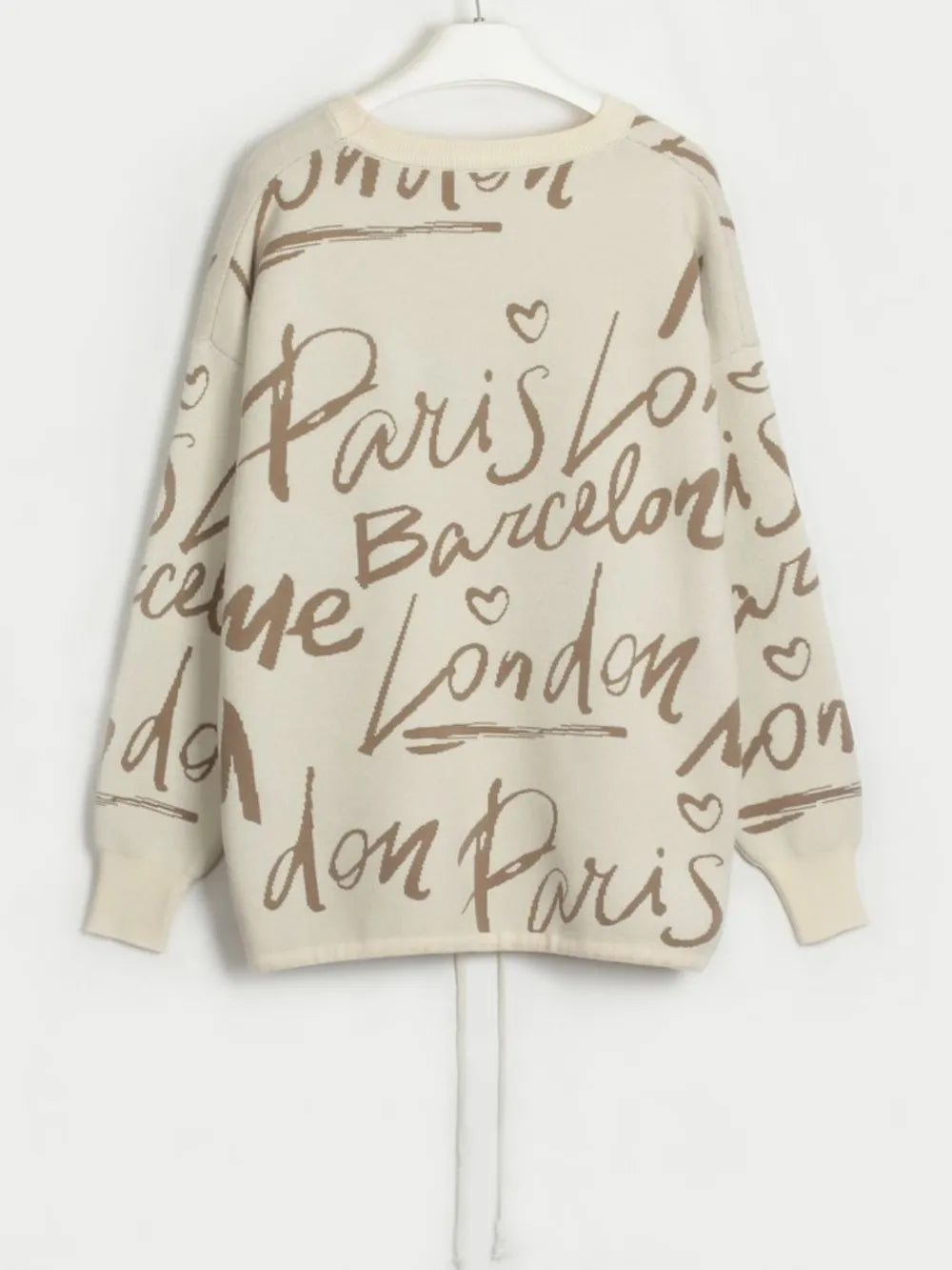 Drawstring Hem Letter Pattern Sweater