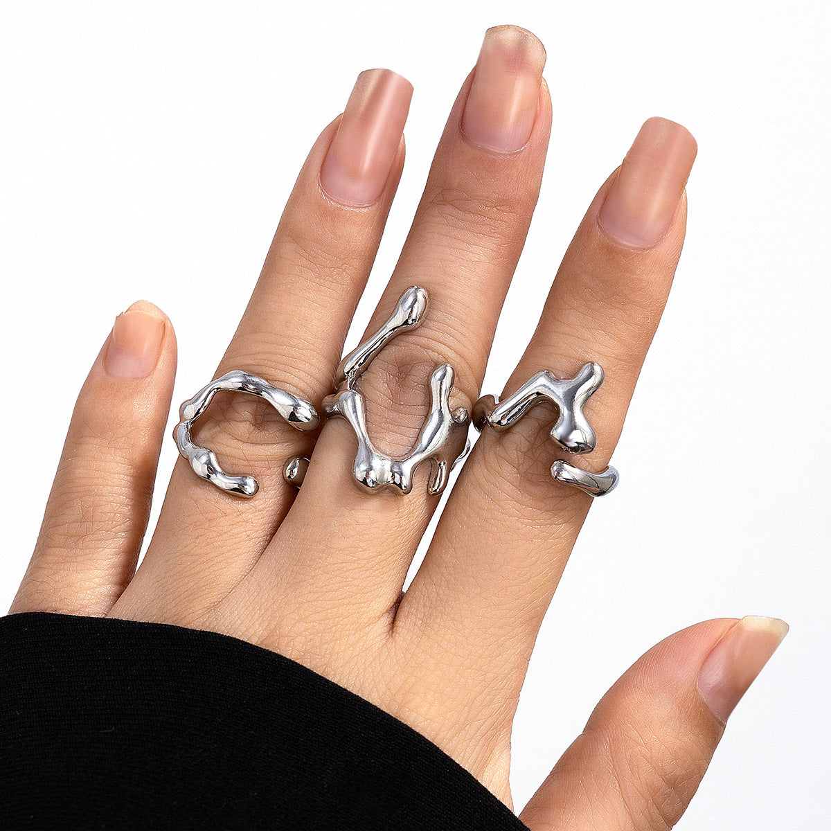 Playful Irregular Lava Open Smooth Ring Set
