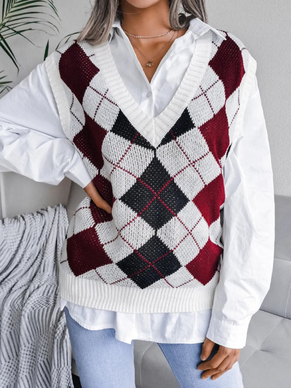 Harajuku Plaid V-Neck Sweater Vest