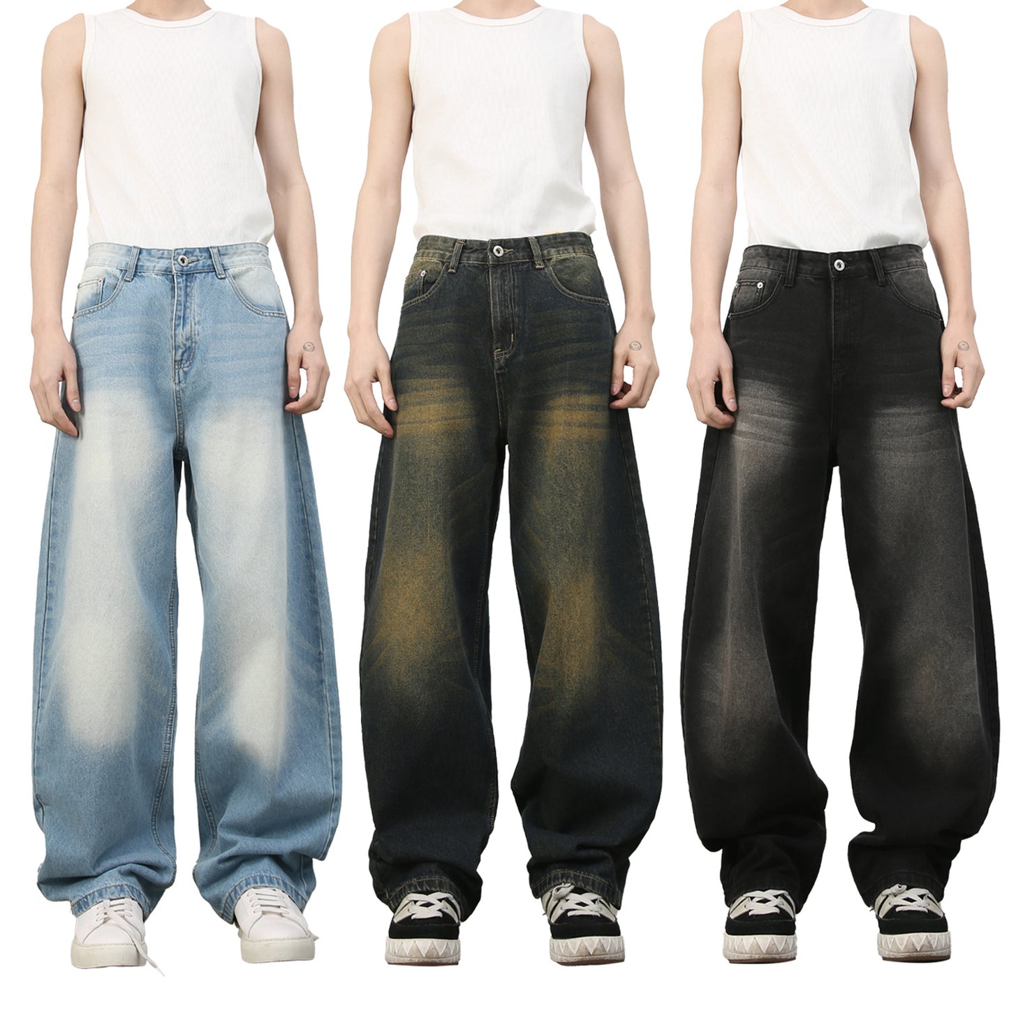 American Retro Flared Jeans - Unique Loose Fit Denim Trousers