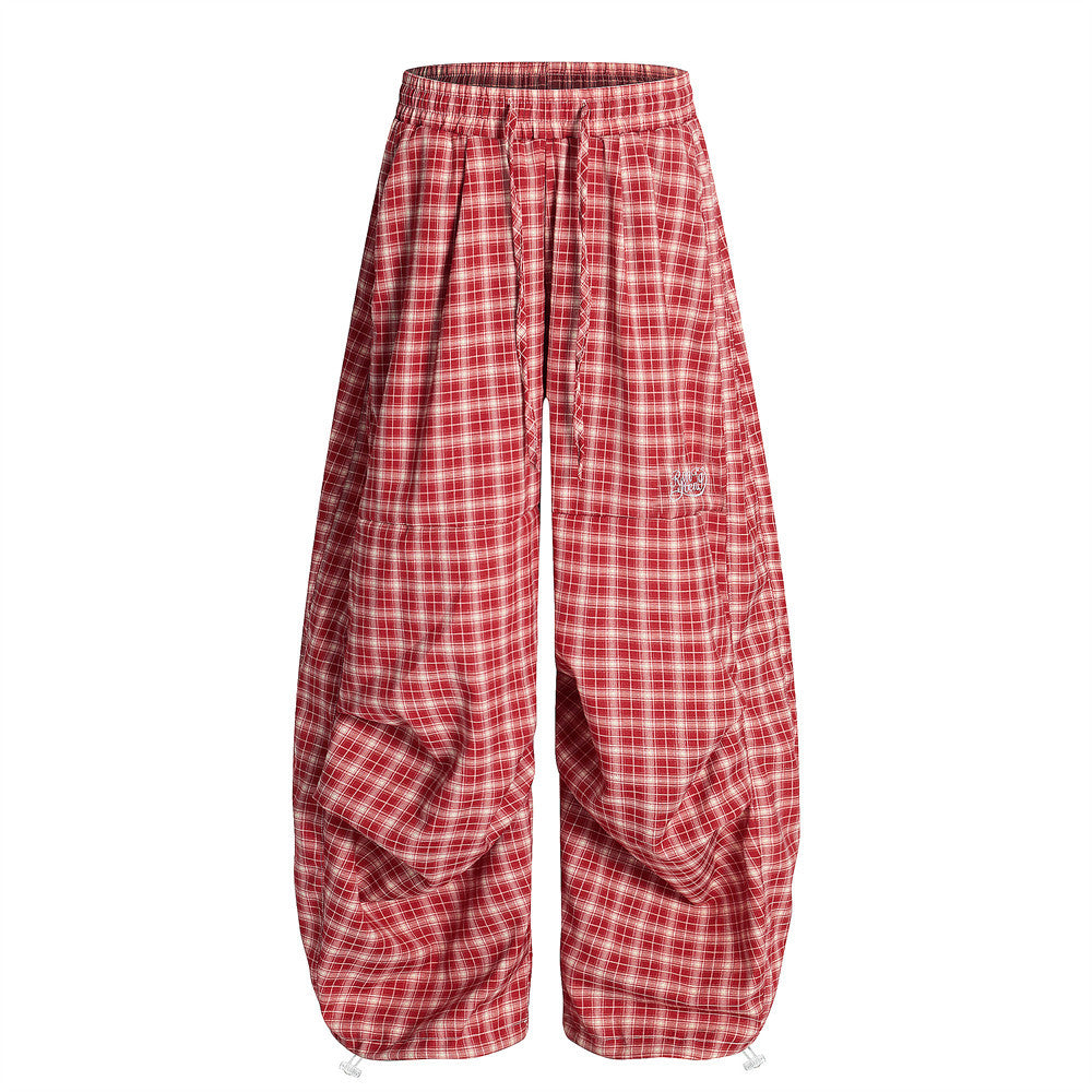 Plaid Wide-Leg Casual Trousers for Men - Harajuku Style