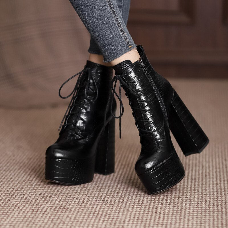 Harajuku Style Genuine Leather Ankle Boots for Women