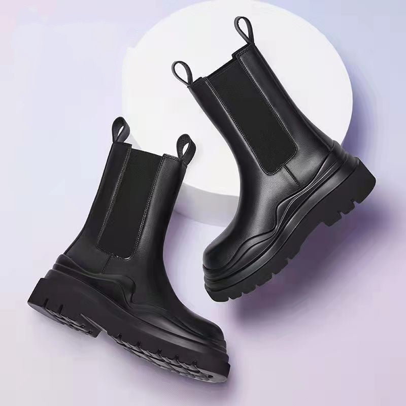 Women’s Chunky Heel Mid Calf Chelsea Boots