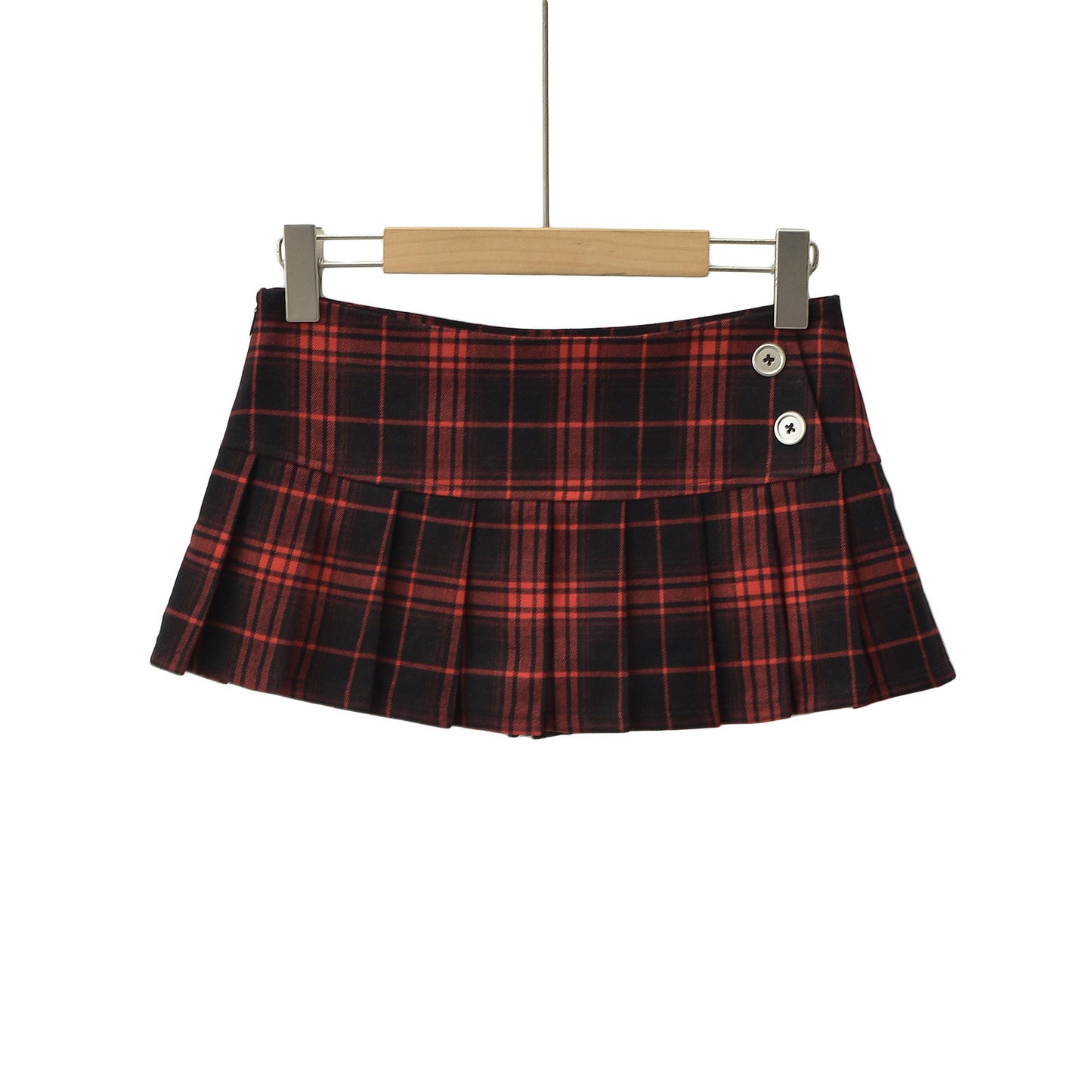 Plaid Low-Waisted Pleated Skirt