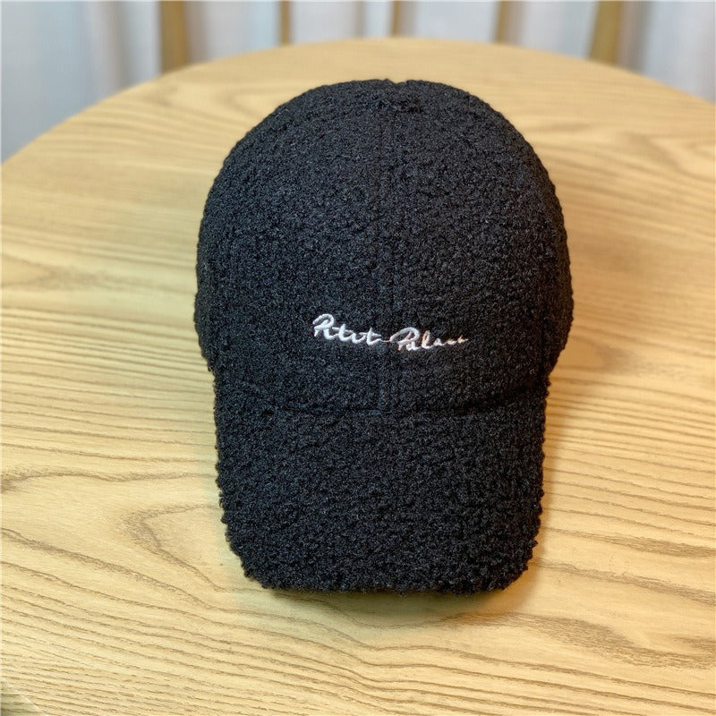 Playful Lamb Hair Baseball Cap for Winter Fashion