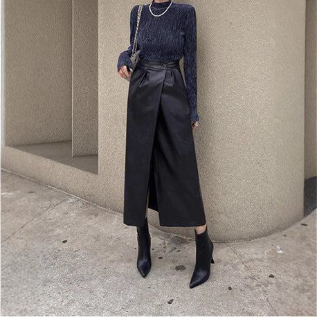 High-Waisted Midi Skirt for Women with Split Design