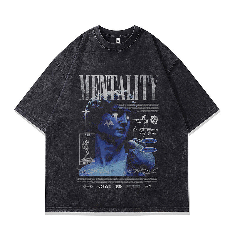 Washed Vintage Cartoon Print Short Sleeve T-Shirt for Men