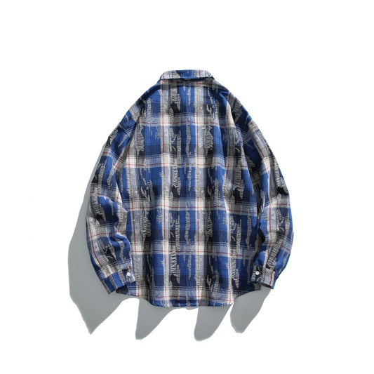 Harajuku Plaid Long Sleeved Loose Shirt for Men