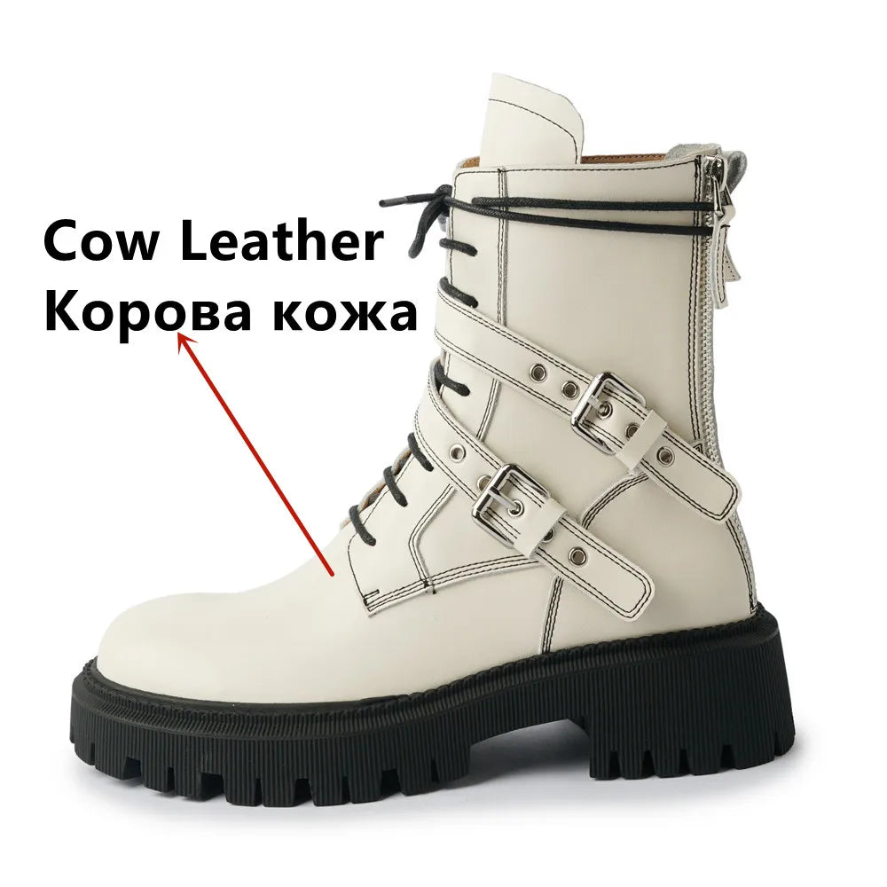 Harajuku Style Genuine Leather Ankle Boots for Women