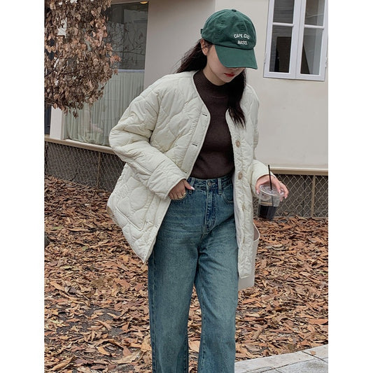 Cotton Women's Quilted Loose Single Breasted Baseball Coat