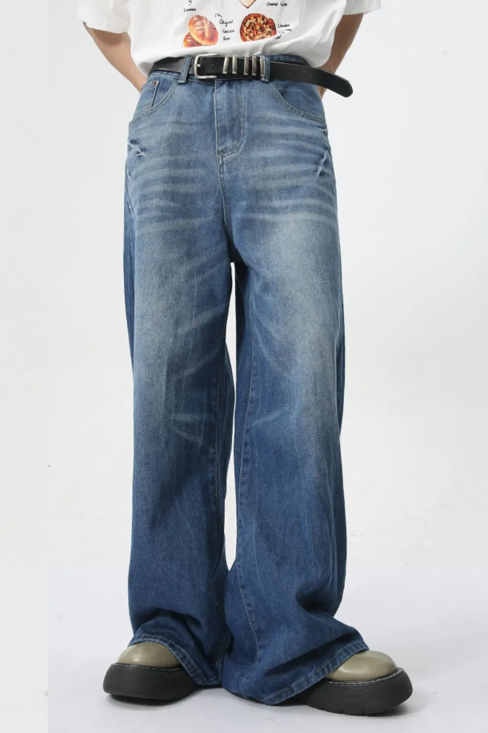 Harajuku Style Wide Leg Men's Jeans with Pockets