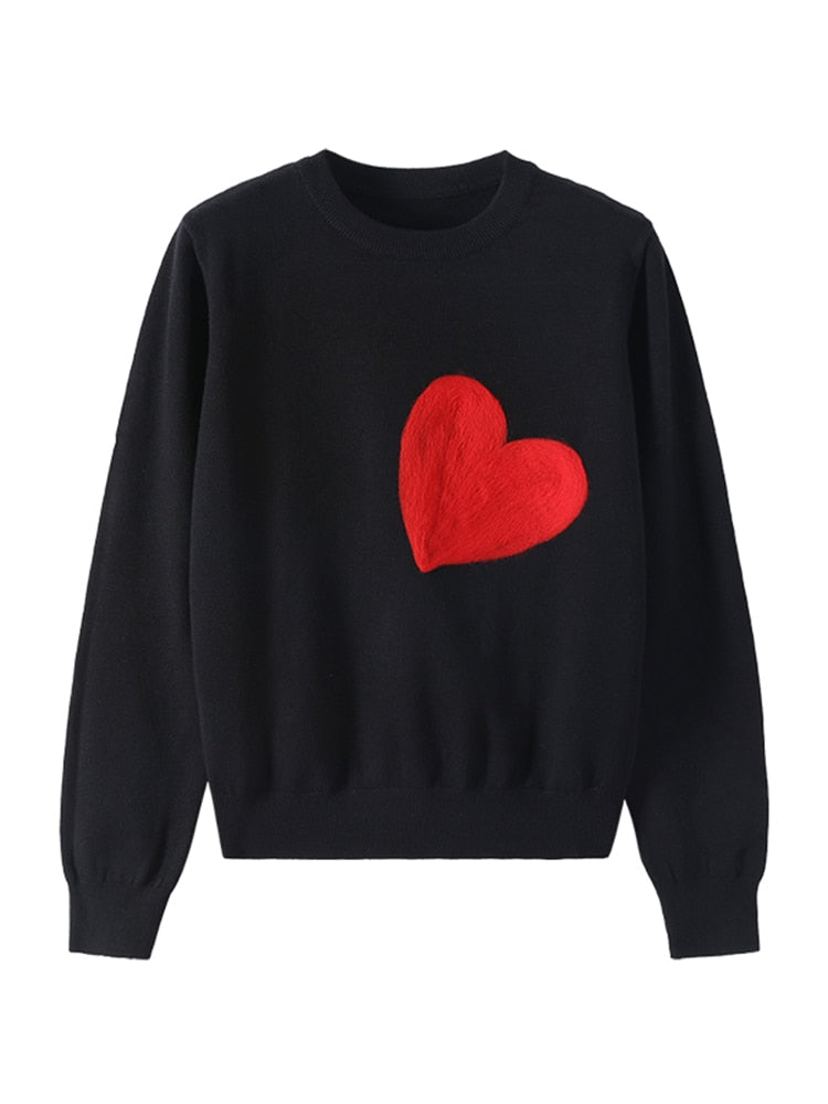 Harajuku Style Women’s Knit Sweater with Red Heart