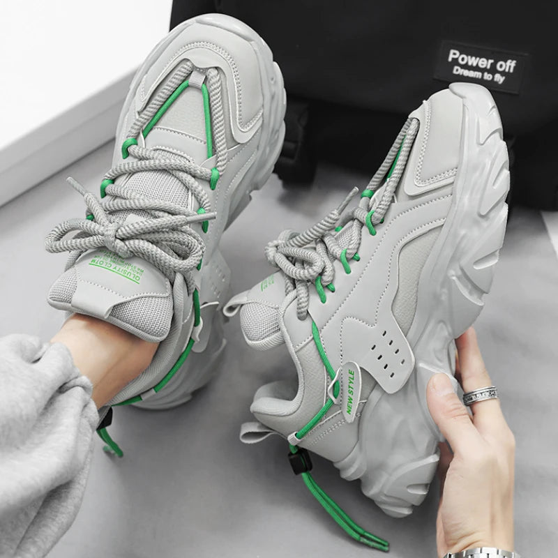 Harajuku Style Men's White Sneakers - Lightweight Casual Lace-up Shoes