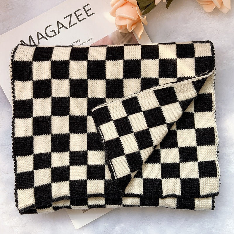 Harajuku Style Checkerboard Plaid Knitted Scarf