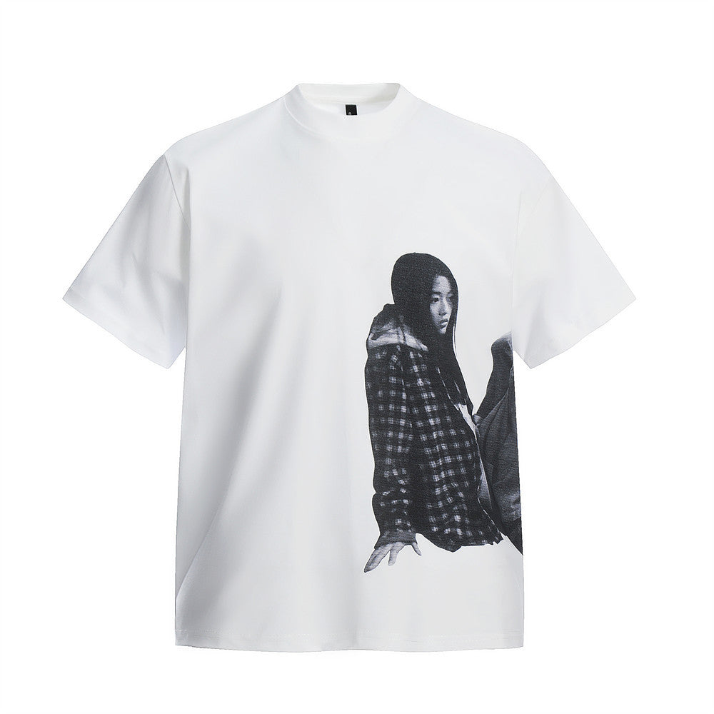 Harajuku Style Men's Casual Portrait Print T-Shirt
