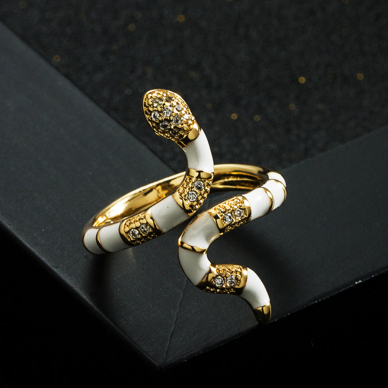 Harajuku Style Copper Gold Plated Zircon Drip Oil Snake Ring