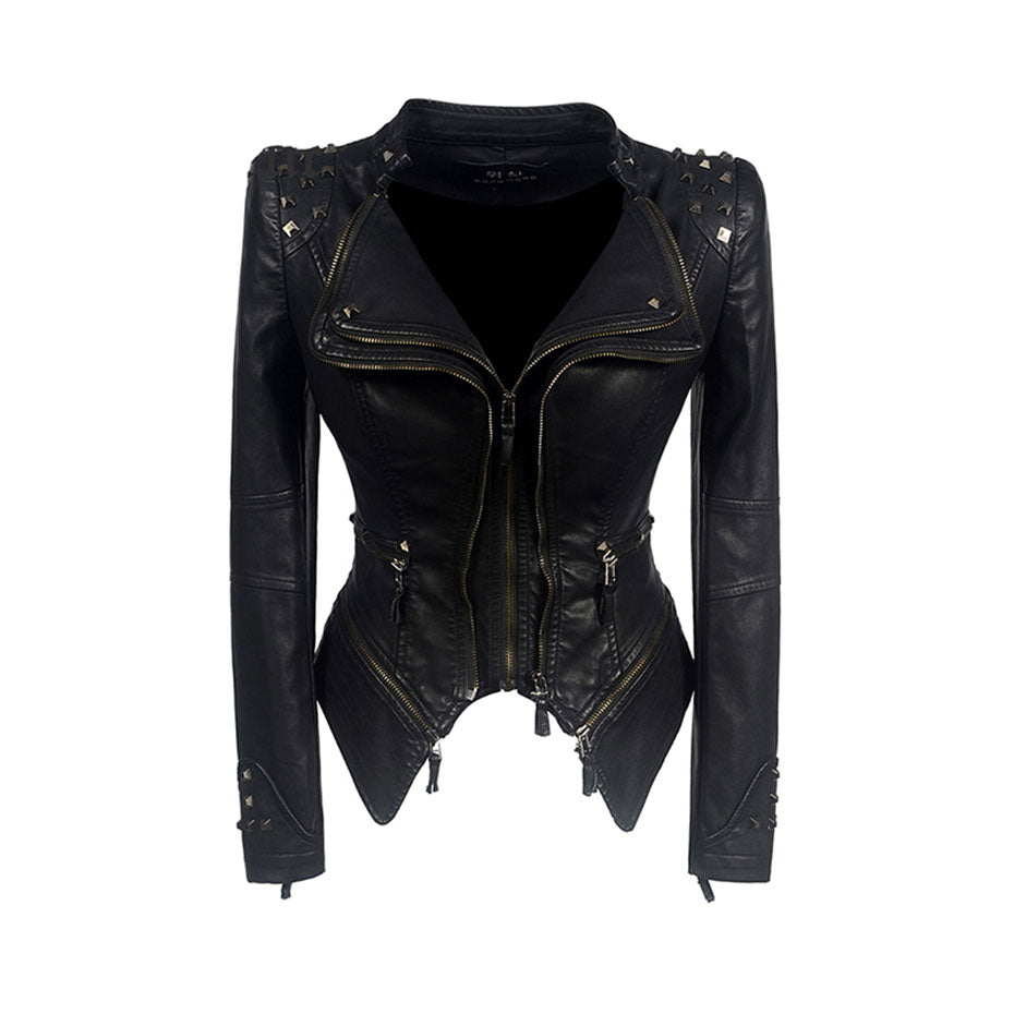 Harajuku Style Black Faux Leather Motorcycle Jacket