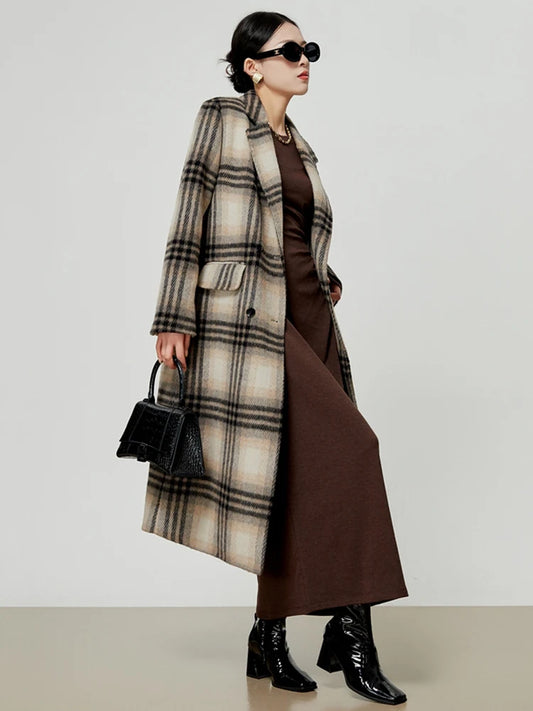 Harajuku Vintage Plaid Woolen Coat for Women