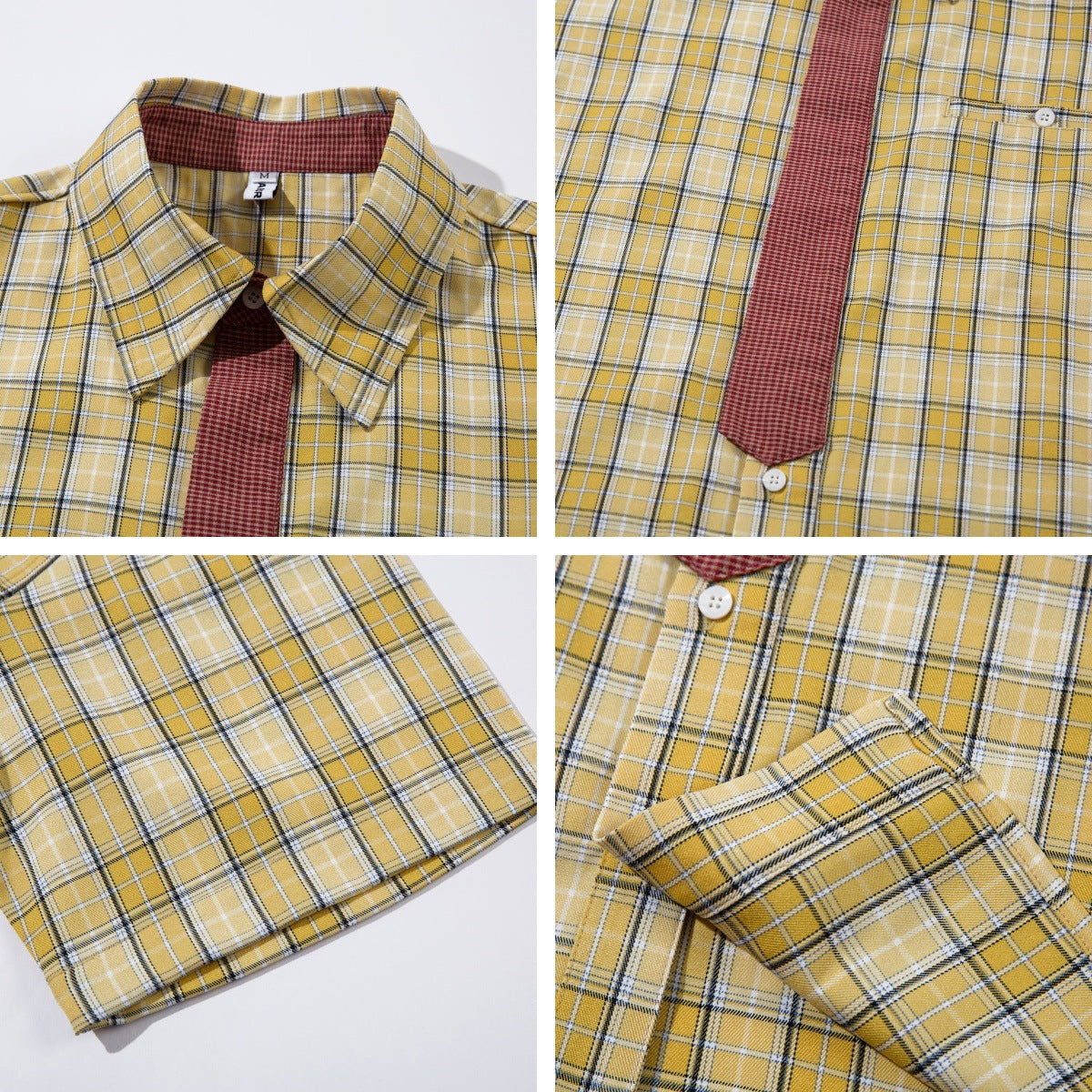 Harajuku Plaid Collar Tie Short Sleeve Shirt Unisex