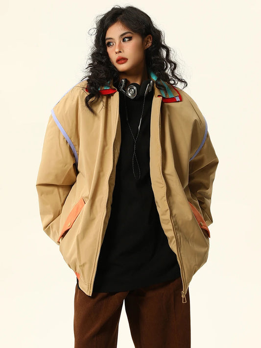Chic Contrast Color Padded Coat - Harajuku Style