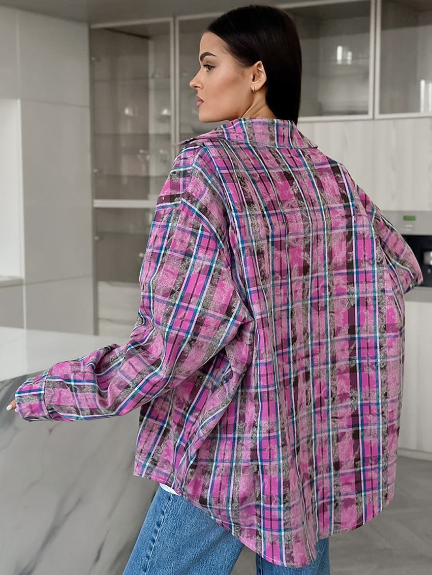 Versatile Pure Cotton Plaid Shirt - Loose Fit for Women
