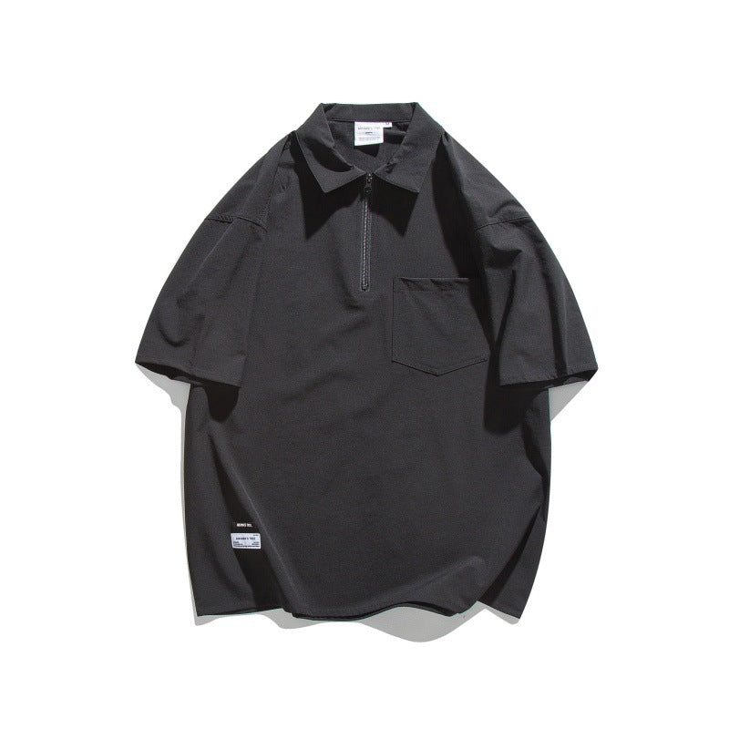 Harajuku Style Half Zip Collar Polo Shirt