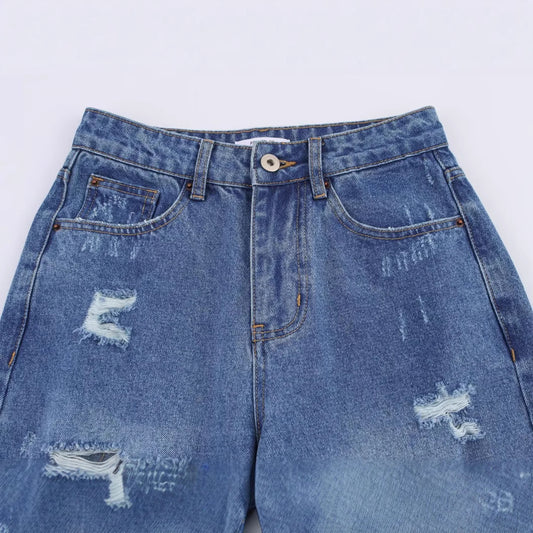 Playful Wide Leg Hole Decoration Jeans for Women