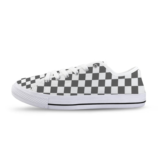 Dark Gray and White Checkerboard Low Top Women's Shoes