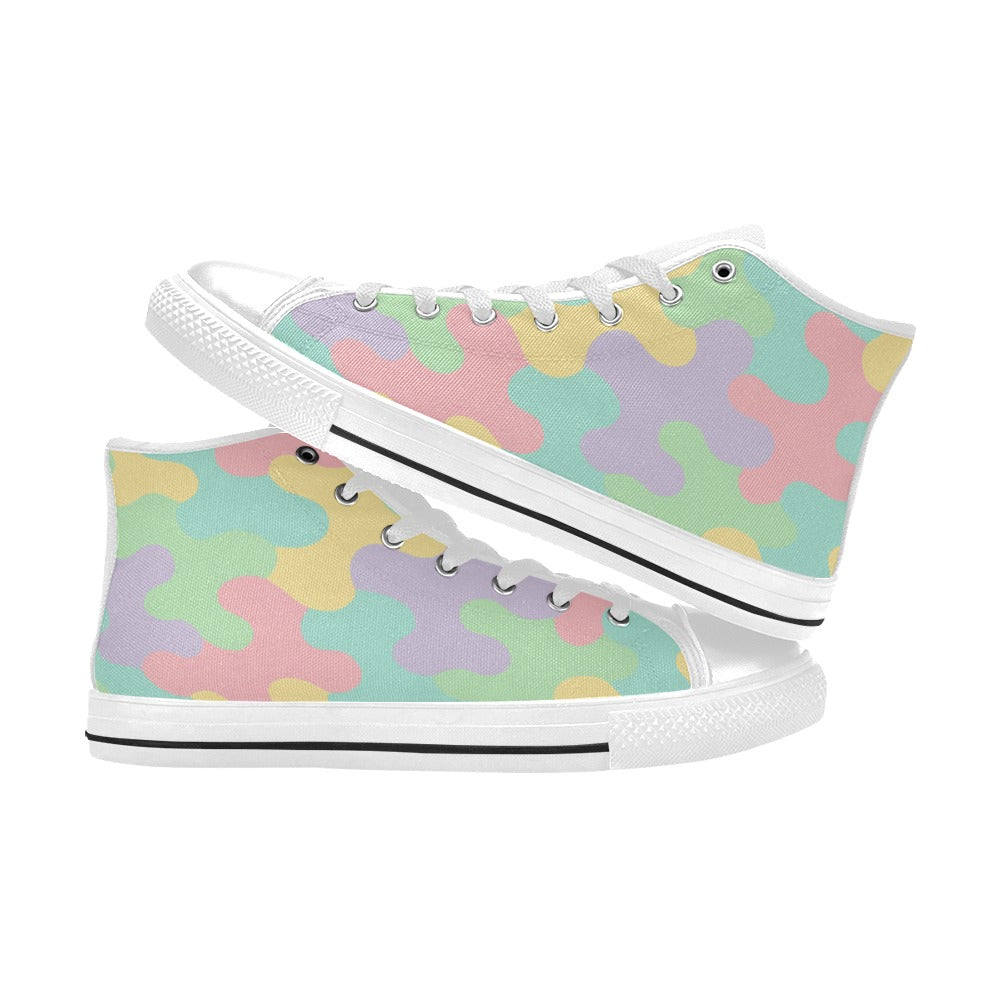 Harajuku Pastel Rainbow Camo High Top Canvas Men's Shoes