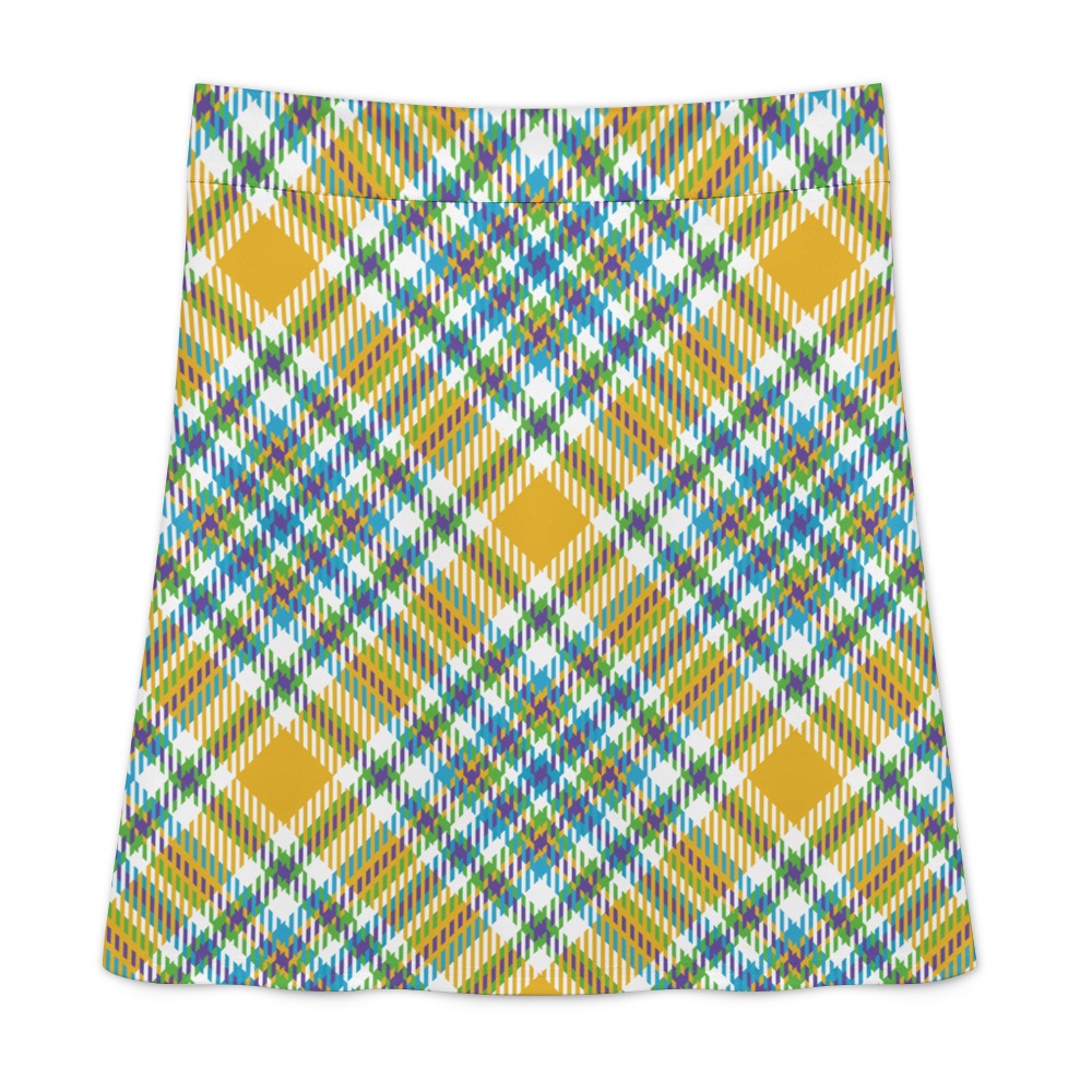 Yellow Plaid Zipper Skirt Women's Short Dress