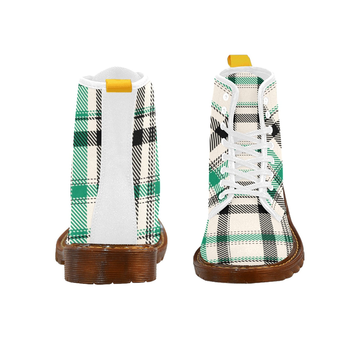 White Green Black Plaid Women's Lace Up Canvas Boots