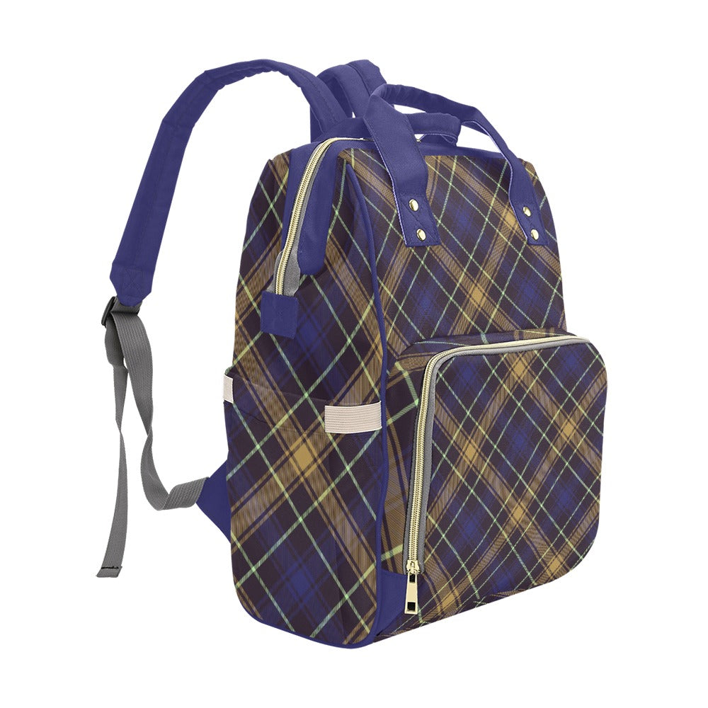 College Navy Blue Plaid Multi-Function Backpack