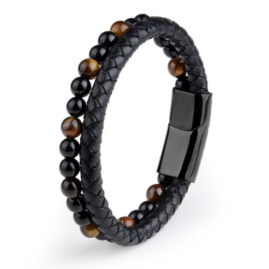 Harajuku Style Natural Stone Beaded Leather Bracelet