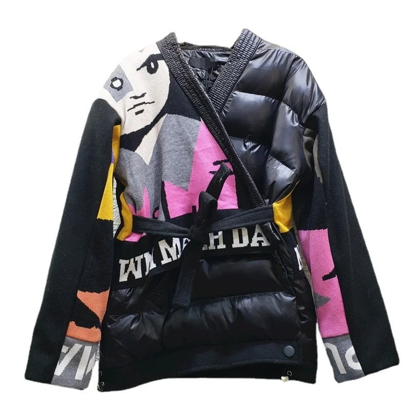 Harajuku Style Winter V-neck Lace-up Parka Coat