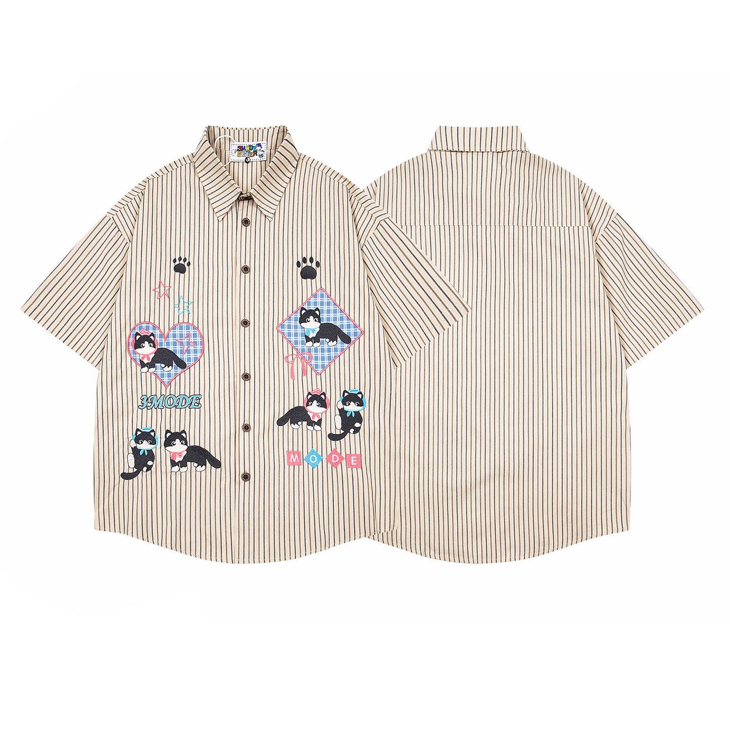 Retro Cute Cat Embroidery Oversized T-Shirt